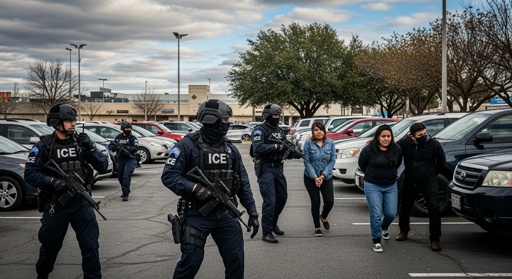 Ice,Agents,Raiding,A,Parking,Lot,Catching,People ICE agents conducting an arrest in a parking lot
