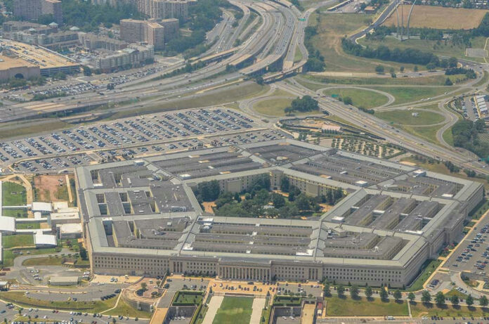 1246303315 Aerial view of the Pentagon building and surrounding area.