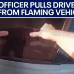 Flames Explode: Split-Second Police Rescue Texas police officer pulls driver from flaming vehicle