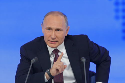 Moscow,,Russia,-,Dec,23,,2016:,The,President,Of,The A political leader speaking at a press conference with a serious expression